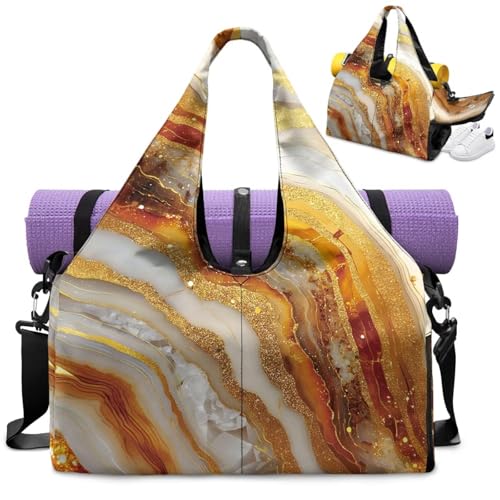 GLENLCWE Marble Gym Bag for Men Durable Gym Tote Bag with Shoe Compartments & Adjustable Strap Sports Bag Printed, Golden Sports Duffle Bags for Boys Practice Travel