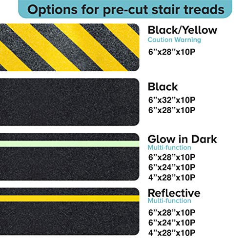 Lifegrip Anti Slip Traction Treads With Glow In Dark Stripe (10-Pack), 6" X 32", Best Grip Tape Grit Non Slip, Outdoor Non Skid Tape, High Traction Friction Abrasive Adhesive For Stairs Step #TOP5