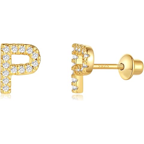 Initial Stud Earrings for Girls, Sterling Silver Post Toddler Hypoallergenic Screw ...