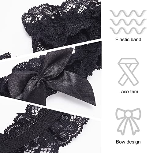 WEBEEDY 2Pcs Lace Wedding Garters for Bride Sexy Wedding Bridal Garter with Bow Party Prom Leg Garter Belt Tossing Thigh Garters Black Bowknot Elastic Leg Ring for Party Prom Birthday3