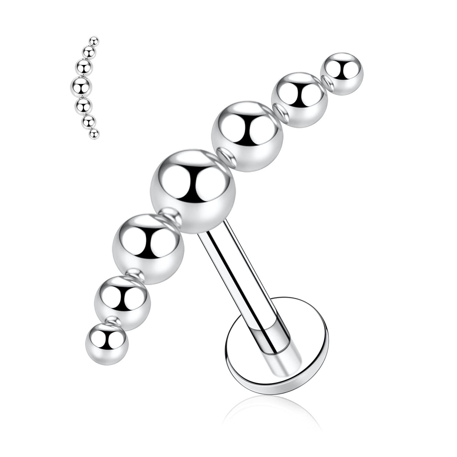 hengkaixuan 16G Titanium Labret Studs - Internally Threaded Flatback - Unisex - Silver - Piercing Jewellery — view 32