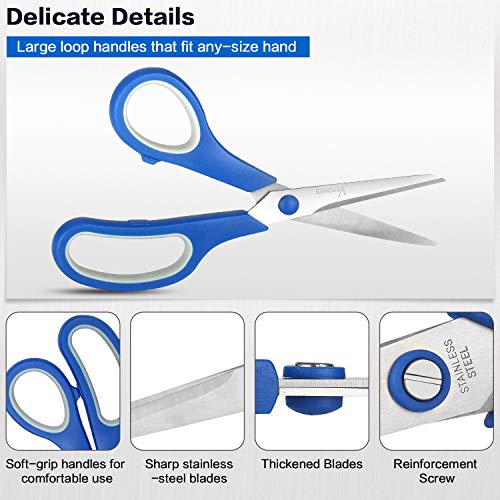 Scissors, Verones 8 Inch Soft Comfort-Grip Handles & Stainless Steel Sharp Blades Perfect For Cutting Paper, Fabric Photos, & More, 15-Pack #TOP2
