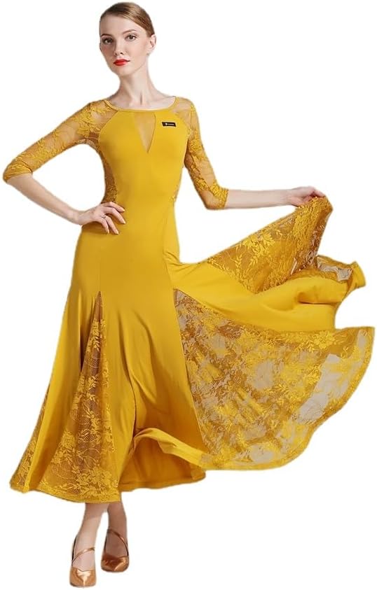 HEARTTOUCH Women Ballroom Dance Dress National Standard Dance Skirt Long Modern Waltz Tango Dance Costume for Competition