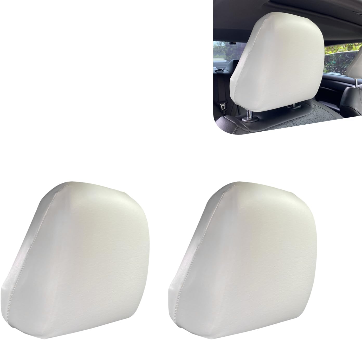 2PCS Car Headrest Covers, Waterproof Leather Scratch-resistant Reusable Elastic Seat Headrest Dust Cover, Mark-free Vehicle Seat Protective Decoration, Universal for Most Vehicles (White #S)