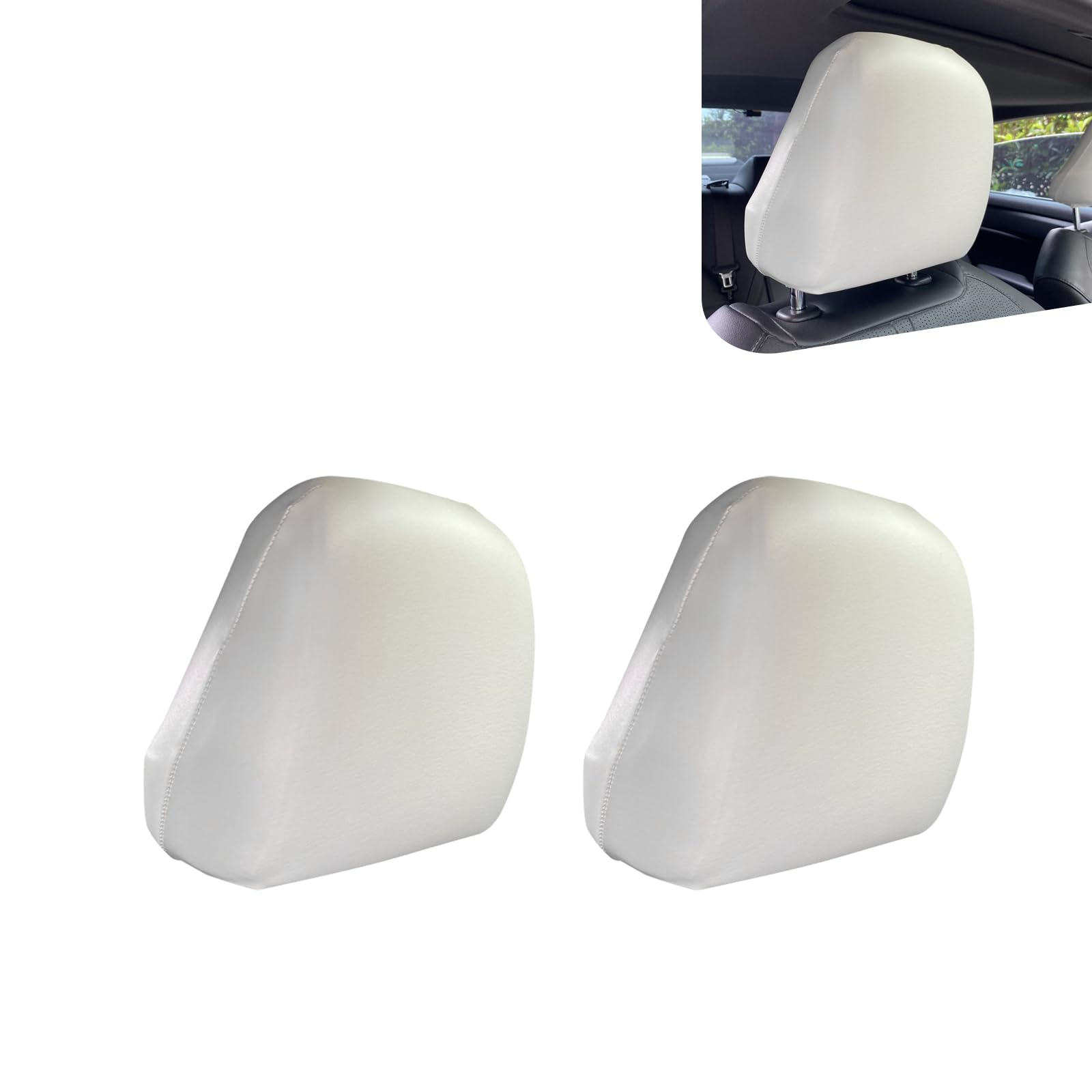 2PCS Car Headrest Covers, Waterproof Leather Scratch-resistant Reusable Elastic Seat Headrest Dust Cover, Mark-free Vehicle Seat Protective Decoration, Universal for Most Vehicles (White #S)