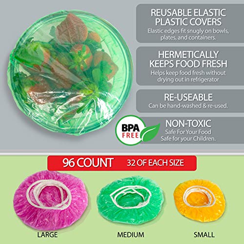 Besti Set Of 96 Colorful Elastic Food Storage Covers | Reusable Fitted Bowl Covers Great Substitute For Foil And Plastic Wrap | Translucent Stretchy Plate Cover Delivers Ultimate Convenience #TOP1