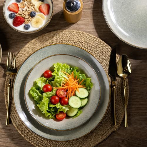 Image of GBHOME Dinnerware Sets For 6, 24Pcs Stoneware Plates and Double Bowls Sets, Dishwasher&Microwave Safe