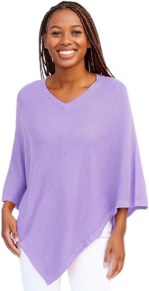 Luxury Merino Wool Cashmere-Feel Poncho – Super Soft Wrap Shawl for Women – One Size Fits All (40" x 56")