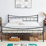 VECELO Marco de cama de tamaño matrimonial, plataforma de metal con cabecero y estribo vintage, base de colchón, no necesita somier, sin ruido, fácil de instalar