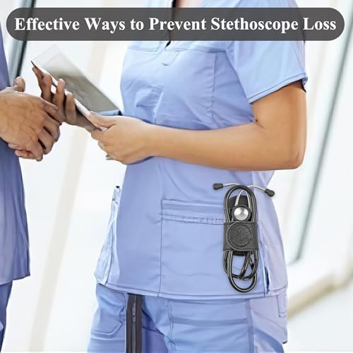 Mtzmy PU Leder Stethoskophalter mit Clip für alle Modelle:Littmann, ADC, MDF, Adscope, Stethoskophalter Träger Perfekt für Ärzte, Krankenschwestern, EMT(1-Schwarz)