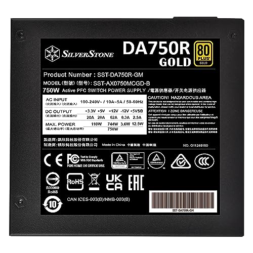 Image of SilverStone Technology DA750R Gold 750W 80 Plus Gold ATX 3.0 & PCIe 5.0 Modular Power Supply, SST-DA750R-GM