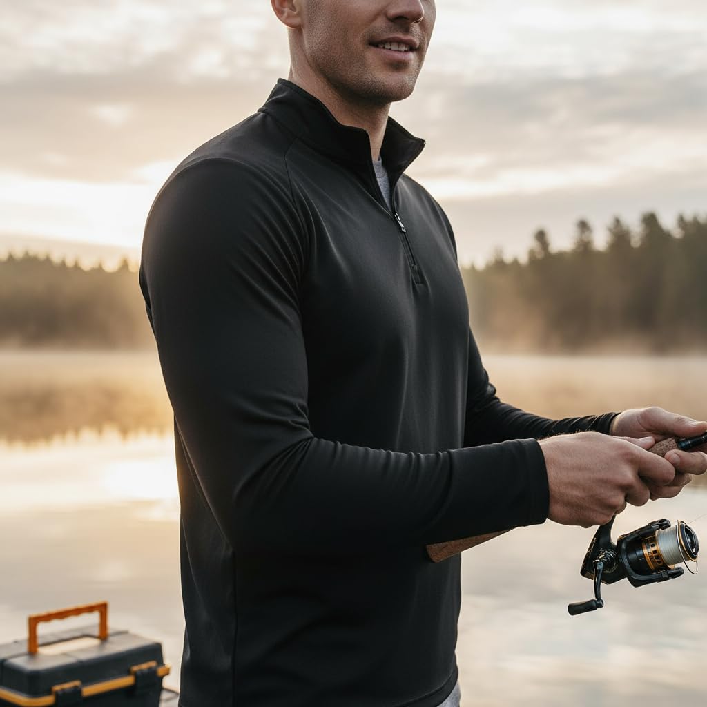 Men's Quarter Zip Pullover, Long Sleeve Athletic Performance Shirt, Mock Neck,Solid Basic t-Shirt - Image 2