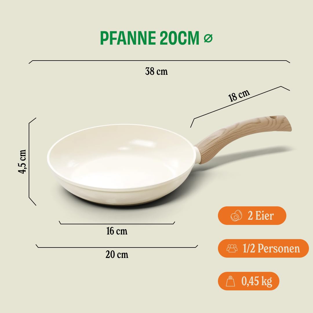 Cook&Pan Pfanne Induktion 20cm - Keramikpfanne PFAS & Teflon frei - Creme