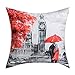 BLEUM CADE 4 Packs Throw Pillow Covers Black Red Color Eiffel Tower Big Ben Modern Couple Under Square Throw Pillow Cover Decorative Pillow Case Home Decor 18 x 18 Inch