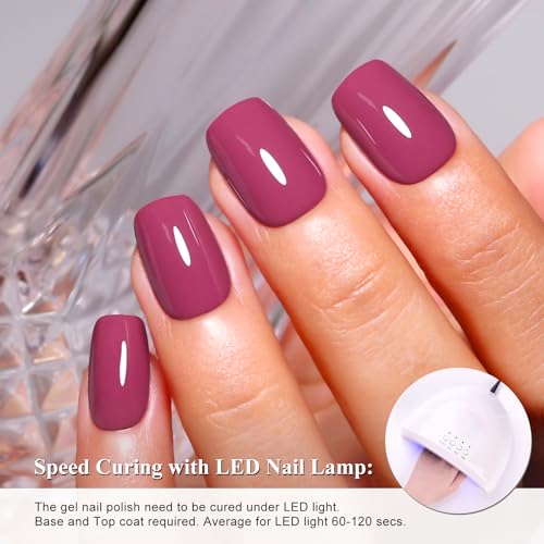 Imtiti Eggplant Red Gel Nail Polish, 1Pcs Rose Purple Red Gel Polish Soak Off UV LED Gel Polish, Long Lasting, Nail Art Manicure Salon DIY at Home for Autumn and Winter (0.34 Fl Oz) - Image 2