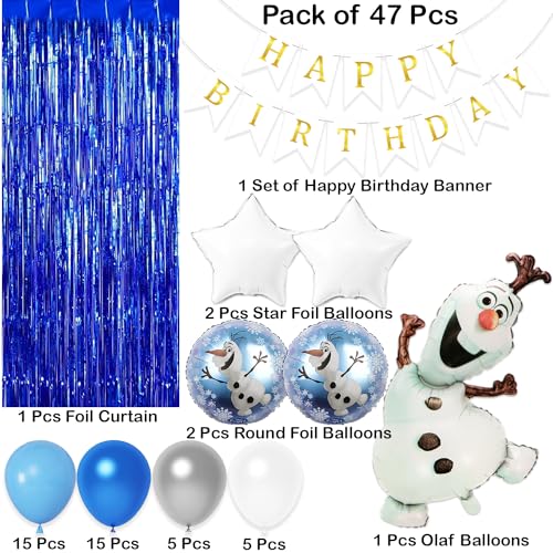 Image of Rozi Decoration Olaf Theme Birthday Decoration Items Set of 47 Pcs Cartoon Birthday Theme Decoration for Girls | Cartoon Olaf Birthday Decoration for Boys | Olaf Balloons Decoration