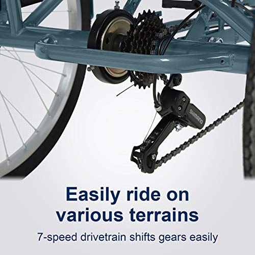 Adult Tricycles 7 Speed, Adult Tricycle Trikes 24/26 inch 3 Wheel Bikes, Three-Wheeled Bicycles Cruise Trike with Shopping Basket for Seniors Women Men, Men\'s Women\'s Cycling Exercise Recumbent Bike - Thumbnail 4