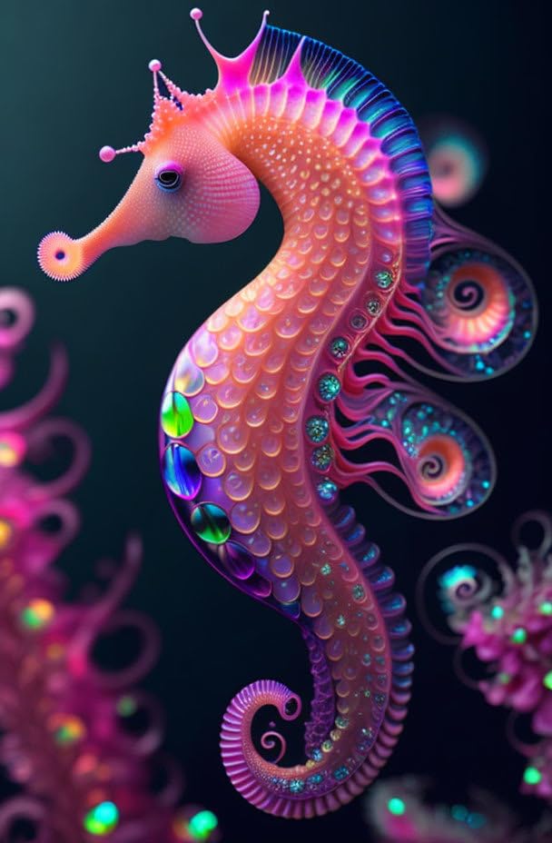 Hippocampe coloré poster sur toile pour réveiller un mur blanc 50x70 cm