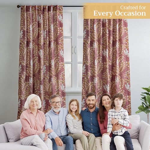 Image of Maison d' Hermine Curtains for Living Room 100% Cotton 50 inchx84 inch (Pack of 1) | 84 inches long Light Filtering Curtains for Windows Bedroom with Rod and Loop Pockets - Feuillage - Cameo Brown