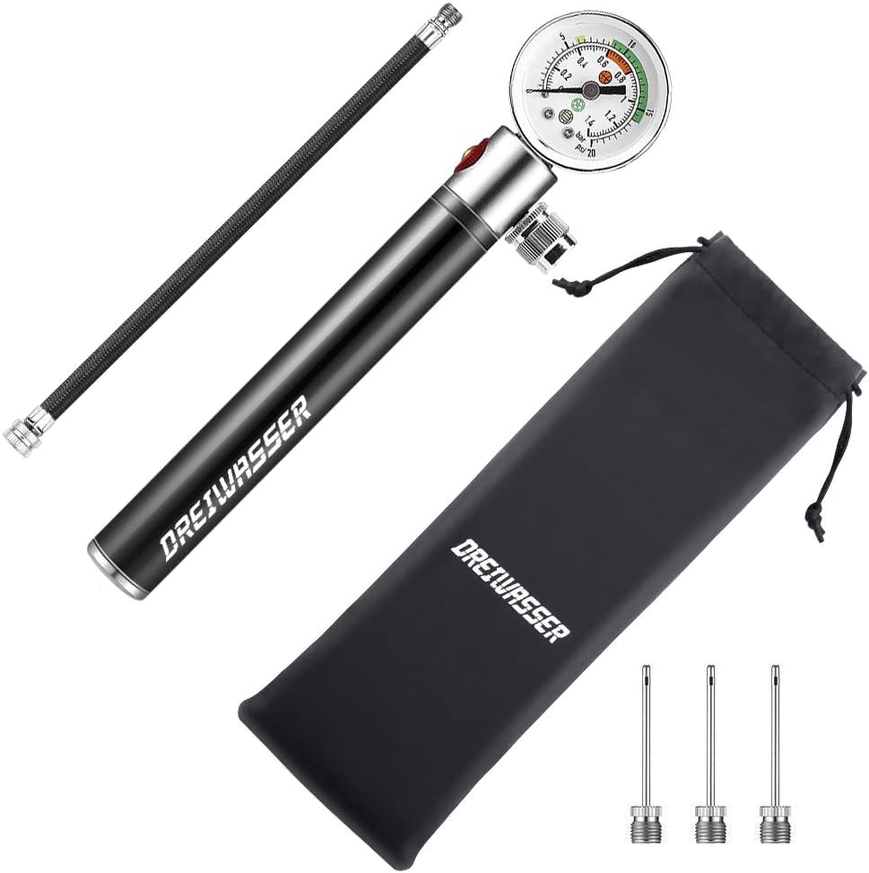 DreiWasser Ball Air Pump, Sport Ball Pump with Pressure Gauge and 3 Additional Inflating Needles for Basketball, Volleyball, Soccer, Football and Sport Ball Inflation