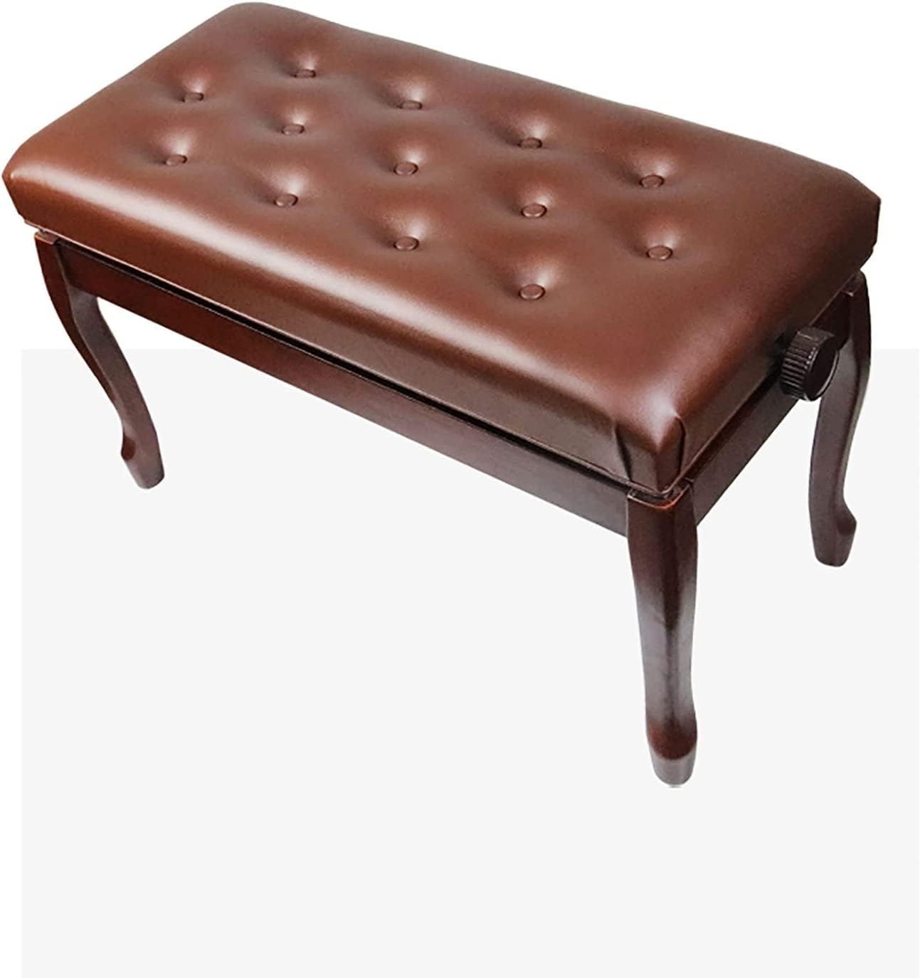 Ława do pianina regulowana wysokością, z eleganckimi nogami w kształcie podkowy, rama z litego drewna, 76 x 36 x 48-58 cm, brązowa (brązowa)