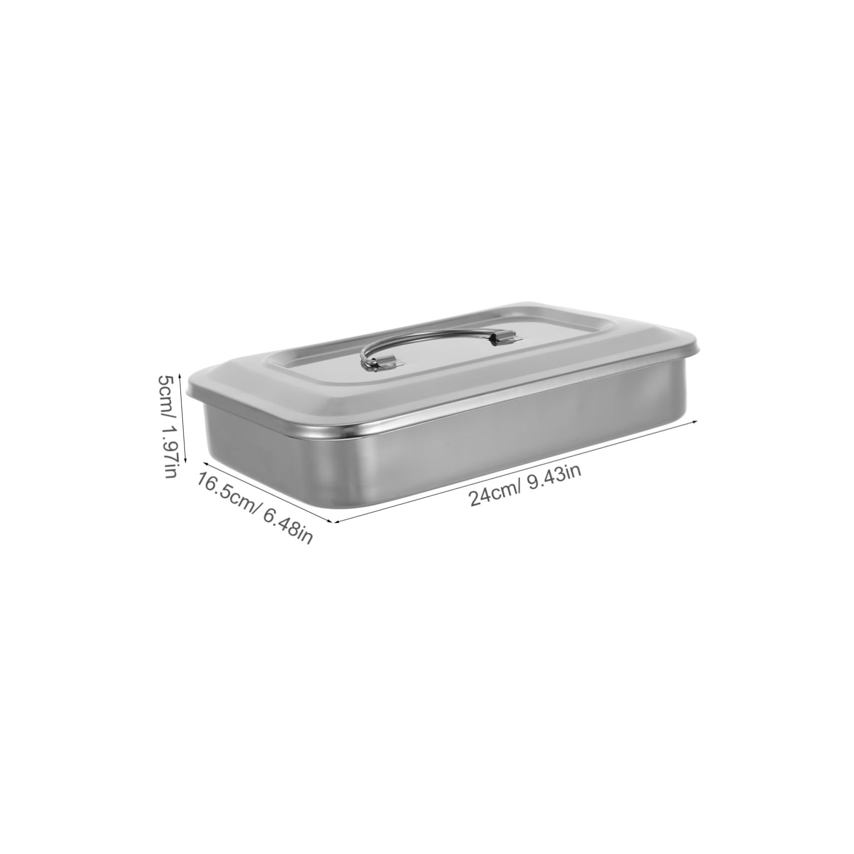 Healeved Plat INOX avec Couvercle en Acier Inoxydable Carré, Boîte Stérilisateur Onglerie de Grosse Qualité avec Finition Polie, pour Plateau D'instruments de Beauté