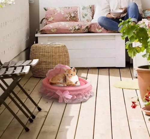 BeLlaq Hundebett flauschig, Katzenbett Donut Kissen, hundebett waschbar, Polsterung in der Mitte herausnehmbar für Kleine und mittlere Haustiere (Rosa)