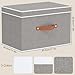 YheenLf Storage Baskets with Lids and Double Handles, Linen Foldable Storage Bins, 17.7 x 11.8 x 11.8 Inch Closet Organizer Boxes for Laundry Bedroom, Grey, 3-Pack