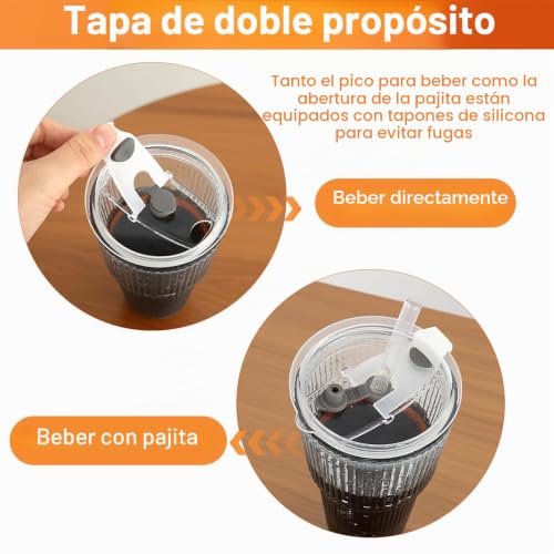Miniatura 4 de Nviyam Juego De 2 Vaso Cristal Con Tapa Y Pajita, 600ml Vaso Matcha, Diseño De Rayas Verticales, Taza De Agua Sello, Vasos Cafe Cristal Pare Batidos, Jugo