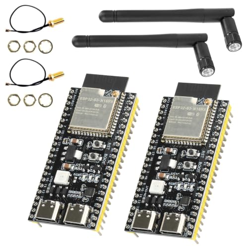 Image of ESP32 S3 N16R8 DevKitC-1 Development Board, 2PCS ESP32-S3 with Dual USB Type-C, WiFi Bluetooth 5.0 for Arduino,Antenna + IPEX Cable (2 Pack)