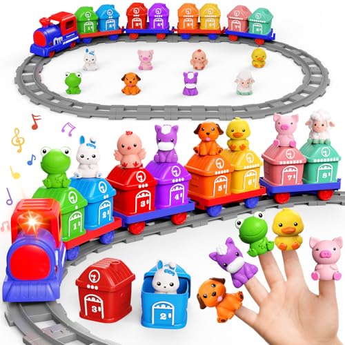 Train électrique pour Tout-Petits 2-4 Ans, Jouet pour Enfants de 1, 2 et 3 Ans, Jouet Montessori d’Apprentissage, d’Association et de tri, Cadeau d’Anniversaire pour garçon et Fille