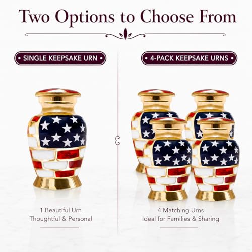 Image of Trupoint Memorials Small Urns for Human Ashes Keepsake, Military and Patriotic Decorative Mini Cremation Urn for Veteran Adult Men & Women, Set of 4, Gold