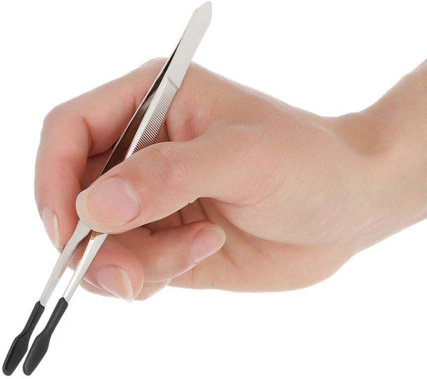 Stainless Steel Tweezer Precision Tongs Industrial Tweezers Hand Tool For Jewelry Coin Craft Laboratory Stamp Collection Supplies(12cm,black)