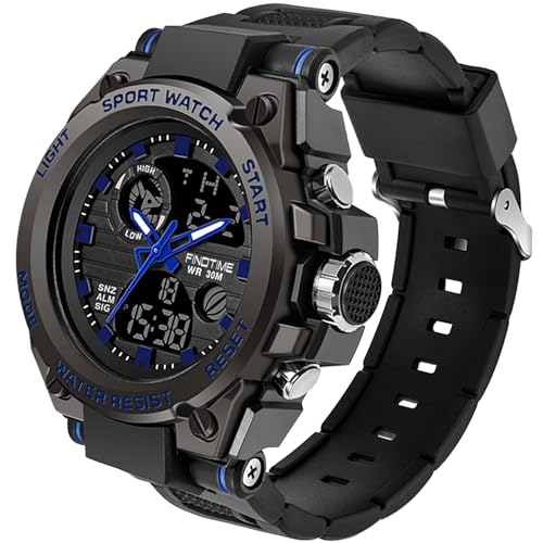 Montre de Sport pour Homme avec Chronomètre Compte à Rebours Alarme, Grand Affichage Bracelet Noir en résine