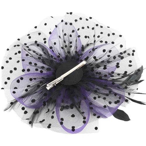 Image of DRESHOW Fascinators Hat Flower Mesh Ribbons Feathers on a Headband and a Clip Tea Party Headwear for Girls and Women
