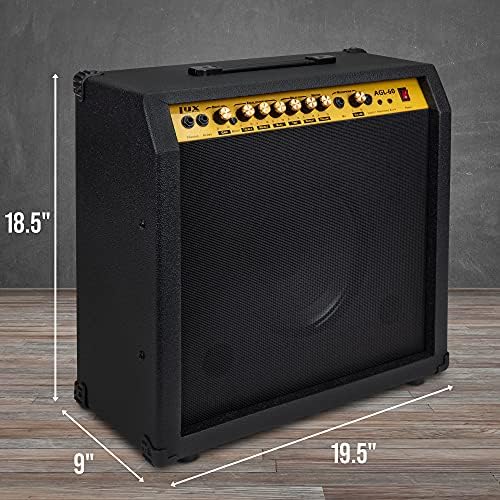 LyxPro 60 Watt Electric Guitar Amplifier | Combo Solid State Studio & Stage Amp with 10” 4-Ohm Speaker, Custom EQ Controls, Drive, Delay, ¼” Passive/Active/Microphone Inputs, Aux In & Headphone Jack