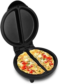 Non-Stick Omelet Frittata Snack Pocket Maker for 2 Individual 6.5" Omelets, Stainless Steel and Black,Simultaneously Cooks 2 Omelets or Frittatas, Non-Stick Coating & Compact Design