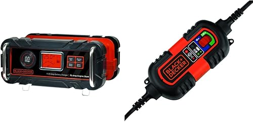 Black + Decker BC15BD Cargador de batería de banco de 15 A con arranque del motor de 40 A y comprobación del alternador, Negro