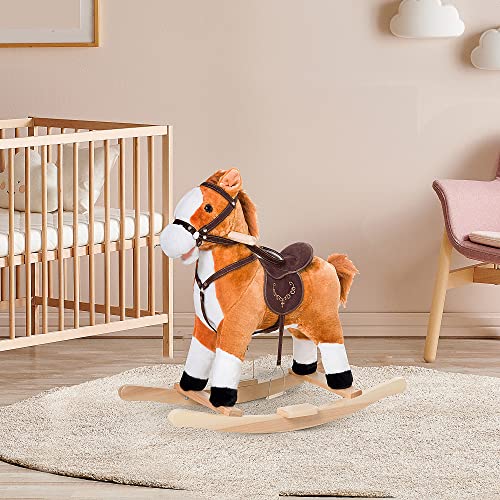 Qaba Kids Plush Toy Rocking Horse Ride On With Realistic Sounds - Brown #TOP1