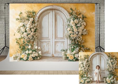 Kate 7x5ft Vintage White Arch Door Spring Floral...