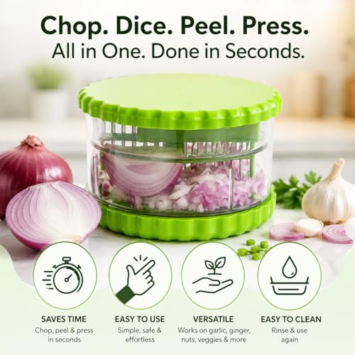 Image of Multi Functional Garlic Press, Peeler, Chopper & Dicer | Kitchen Tool for Garlic, Ginger, Nuts & Vegetables | Easy Food Preparation & Cooking Accessory