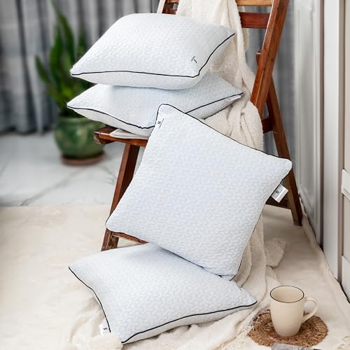 Image of SleepStore Fibrom Cushion Pillow for Relaxing, Pack of 4, 16x16 Inch | Medium Firm Support | Versatile Pillow for Back, Side & Sofa Use | Soft Fiber Foam Comfort
