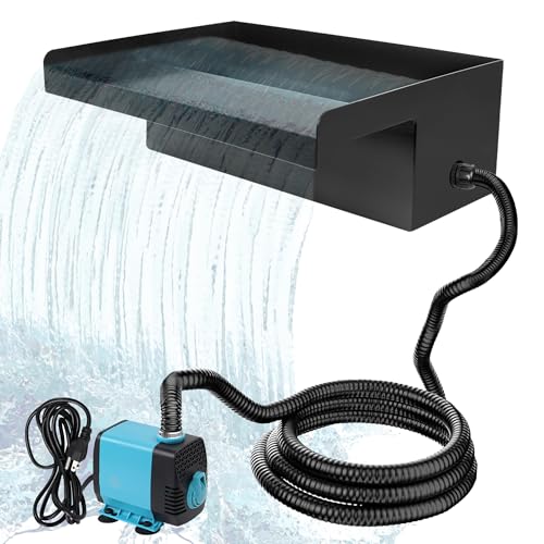 Zhitaoxun Pond Waterfall Spillway with 40W 660GPH Pump Kit, Stainless Steel Spillway, 9.8FT Corrugated Tubing for Outdoor Garden Ponds and Water Features