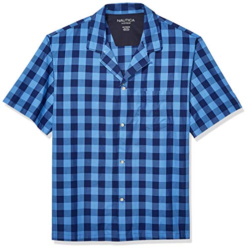 Nautica Men's Short Sleeve Cotton Button Down Woven Pajama Top, j Navy, XX-Large