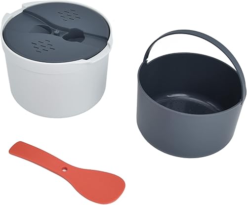 Olla arrocera para microondas, vaporera y microondas, 2 L, material PP de grado alimenticio, cuchara de arroz, colador de tapa, olla para cocinar al
