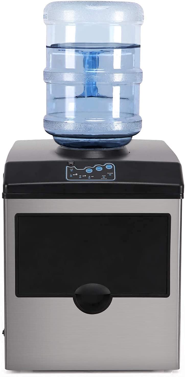 Ice Cube Maker Electric Ice Making Machine, 2 in 1 Ice Maker with Water Dispenser, Stainless Steel Portable Ice Maker Machine