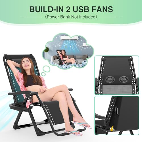 image for Suteck Zero Gravity Chair with Fans, Reclining Camping Lounge Chair w/