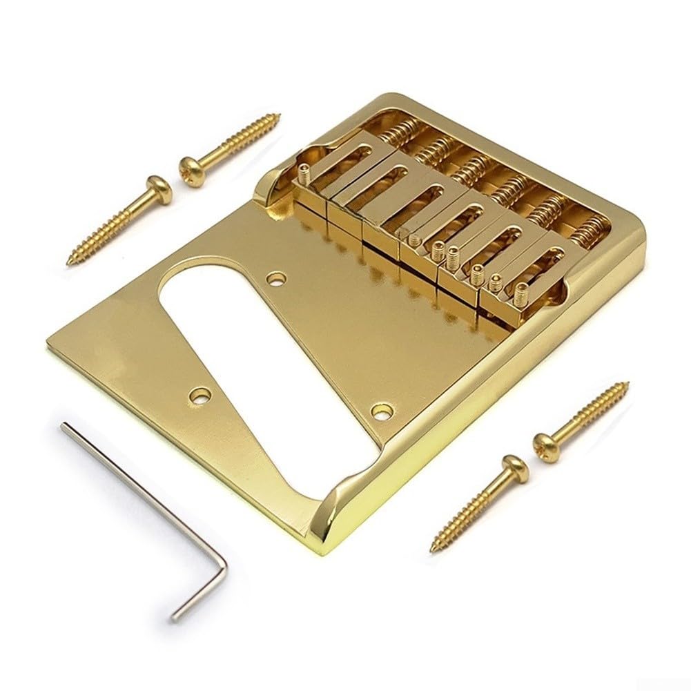 Ponte per chitarra in ottone, design asimmetrico, per chitarra elettrica stile Telecaster, con 6 selle regolabili e spaziatura precisa delle corde, finitura dorata (oro)
