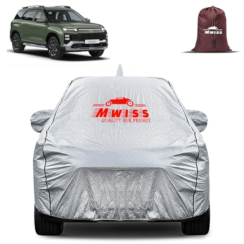 Image of Waterproof Car Body Cover for Hyundai Alcazar | Mirror & Antenna Pocket Anti-Scratch with Soft Cotton Inner Lining Triple Stitched Protection| Heat Resistant | Rain Protection (Silver)