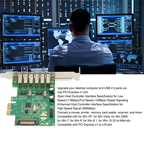 Image of Dilwe PCIE to USB Expansion Card 6 Ports, 480Mbps USB2.0 PCI Express Expansion Card USB Card for Desktop PC, for Windows 10, 8.1, 8, 7, XP, Vista